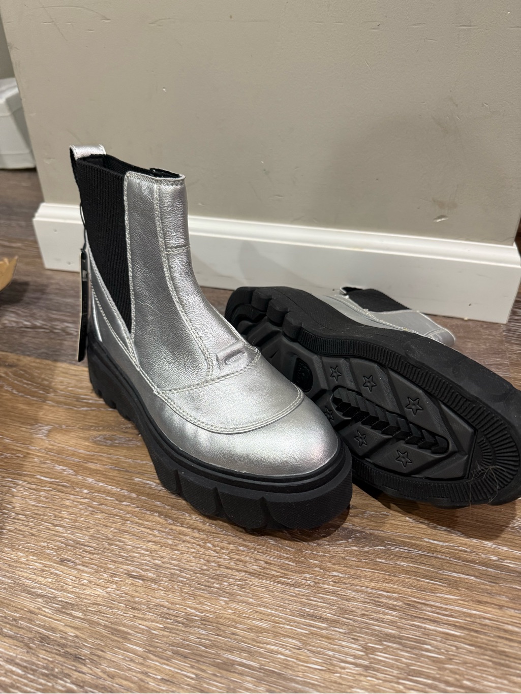 Sorel Metallic Silver Chelsea Platform Ankle Boots